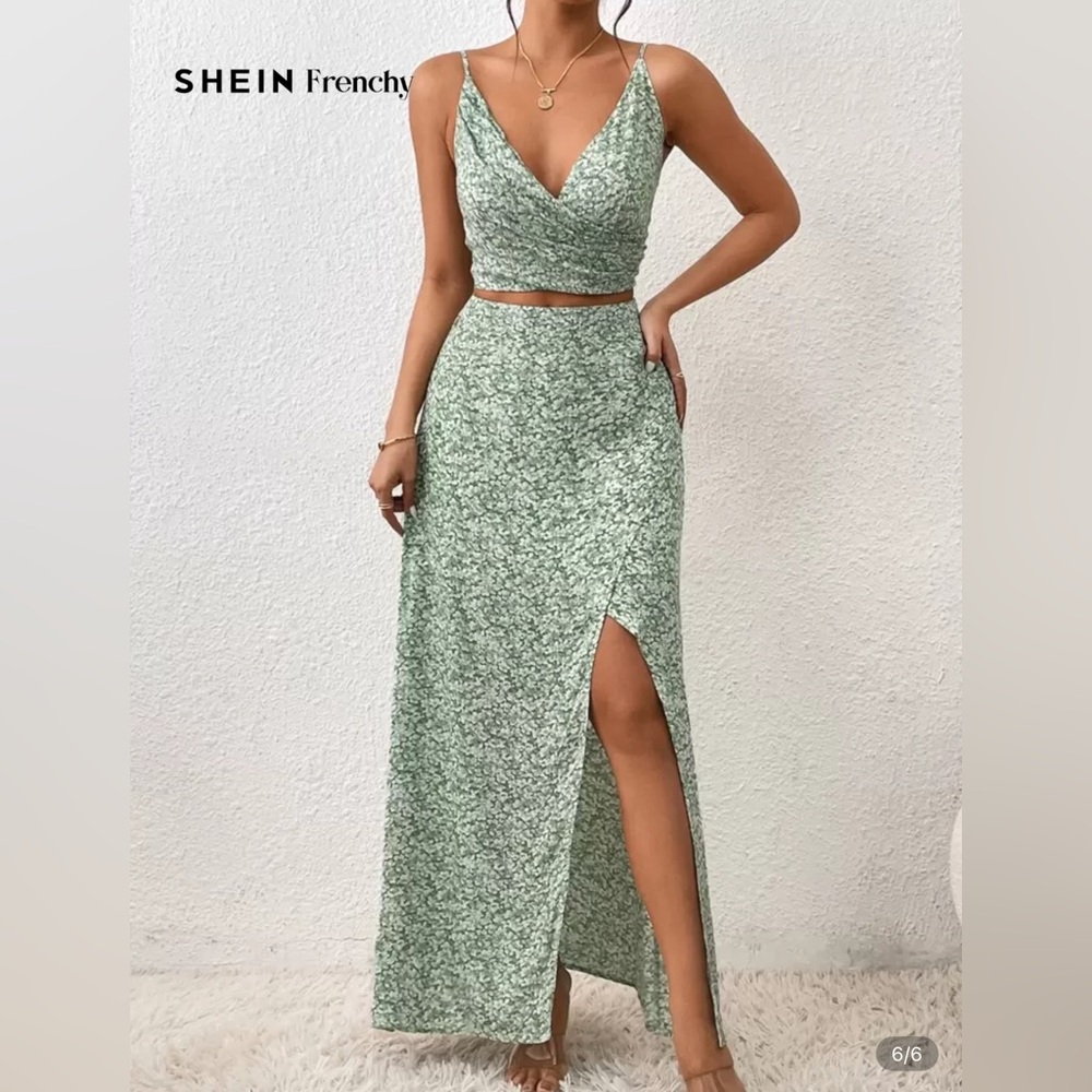 SHEIN • FRENCHY FLORAL PRINT CROP TOP & MAXI SKIRT SET